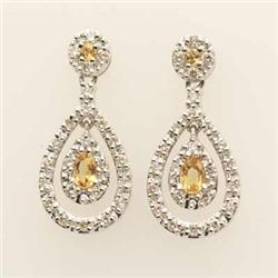 Famous 1.04 ctw Citrine & Diamond Earrings 14K Gold