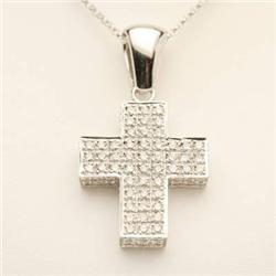 Genuine 1.50 ctw Diamond Cross Pendant 14KW Gold
