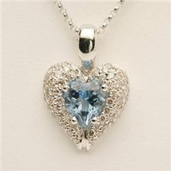 Heart Necklace 2.22 ct Blue Topaz & Diamond 14K Gold