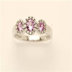 Genuine Pink Sapphire & Diamond Ring 14KW Gold