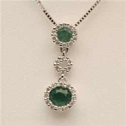 Genuine .53 ctw Emerald & Diamond 14K White Gold