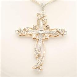 Genuine .50ct Diamond Cross Necklace 14K 2tone Gold