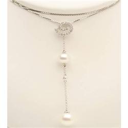 Genuine .10 ctw Diamond & Pearl Necklace 14K Gold