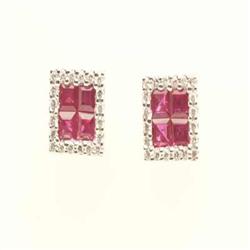 Genuine 1.17 ctw Ruby & Diamond Earrings 14K Gold