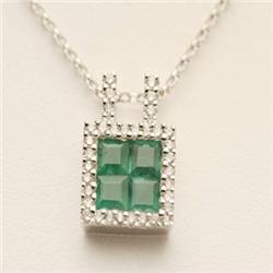 Genuine 1.0 ctw Emerald & Diamond Necklace 14K Gold