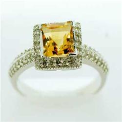 Genuine 2.60 ctw Citrine & Diamond Ring 14KW gold