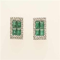 Genuine 1.07 ctw Emerald & Diamond Earrings 14K Gold