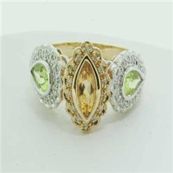 Genuine 1.75 ctw Citrine, Peridot & Diamond Ring Gold
