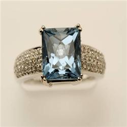 Unique 2.55 ctw Blue Topaz & Diamond Ring 14KW gold