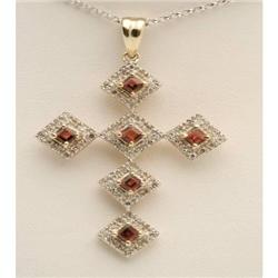 Genuine .86 ctw Garnet & Diamond Cross 14KY Gold