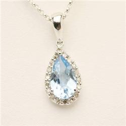 Pear Pendant 1.15 ctw B Topaz & Diamond 14KW Gold