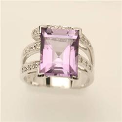 Genuine 3.50 ctw Amethyst & Diamond Ring 14KW gold