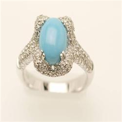 Genuine 2.25 ctw Turquoise & Diamond Ring 14KW gold
