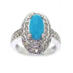 Genuine 2.20 ctw Turquoise & Diamond Ring 14KW gold