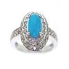 Image 1 : Genuine 2.20 ctw Turquoise & Diamond Ring 14KW gold