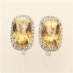 Genuine 10.8 ctw Citrine & Diamond Earrings 14K Gold