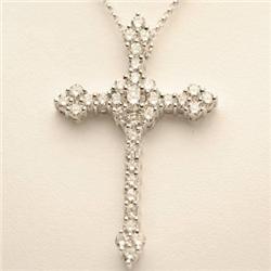 Certified 1.43 ctw Diamond Cross Necklace 14K Gold