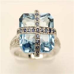 Unique 12.60 ctw Topaz, Bsap & Diam Ring 14KW gold