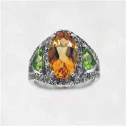 Genuine 3.45 ctw Citrine, Peridot & Diamond Ring Gold