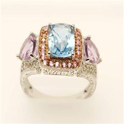 Genuine 5.13 ctw Topaz, Amethyst & Diamond 14K Gold