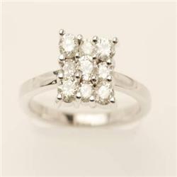 Genuine 1.0 ctw Diamond Cluster Ring 14K White Gold