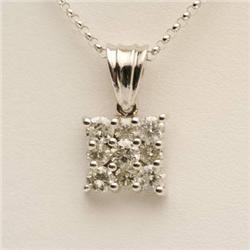 Genuine 1.0 ctw Diamond Cluster Pendant 14K W Gold