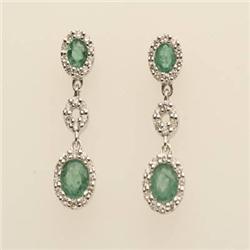 Genuine 1.22 ctw Emerald & Diamond Earrings 14K Gold