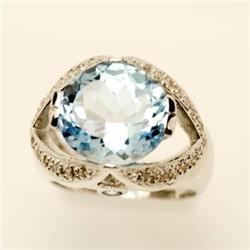 Genuine 6.50 Blue Topaz & Diamond 14K White Gold