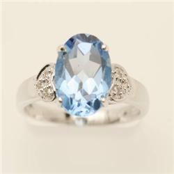 Genuine 3.10 Blue Topaz & Diamond 14K White Gold