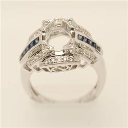 Semi-mount .46 ctw Sapphire & Diamond 14K W Gold