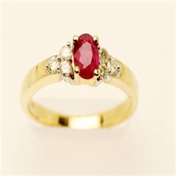 Genuine 1.0 ctw Ruby & Diamond Ring 14K Yellow Gold