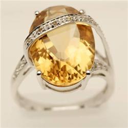 Genuine 10.15 ctw Citrine & Diamond Ring 14K Gold