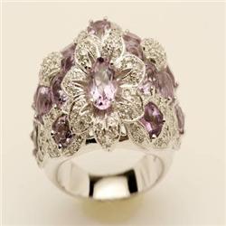 Genuine 9.45 ctw Amethyst & Diamond Ring 14K W Gold