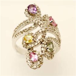 Genuine 2.15 ctw Multi-sapphire & Diamond Ring 14K Gold