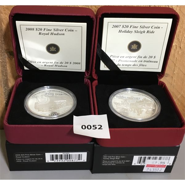 LOT OF 2 - 2007 & 2008 RCM $20 FINE SILVER COINS 