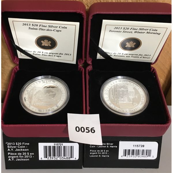 LOT OF 2 - 2013 RCM $20 FINE SILVER COINS 