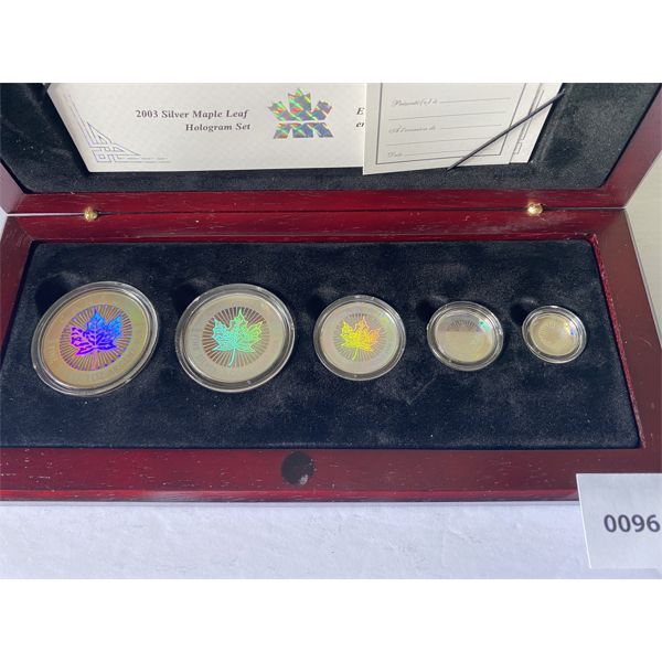 2003 SILVER MAPLE HOLOGRAM SET - $5, 4, 3, 2, 1 IN WOOD PRESENTATION CASE