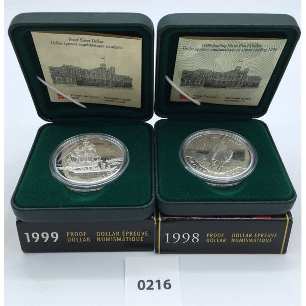 LOT OF 2 - 1998 & 1999 PROOF SILVER DOLLARS