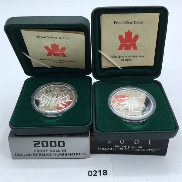 LOT OF 2 - 2000 & 2001 PROOF SILVER DOLLARS