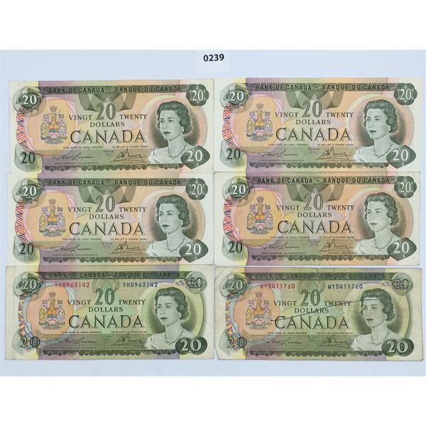 LOT OF 6 - CANADIAN 20 DOLLAR BANK NOTES