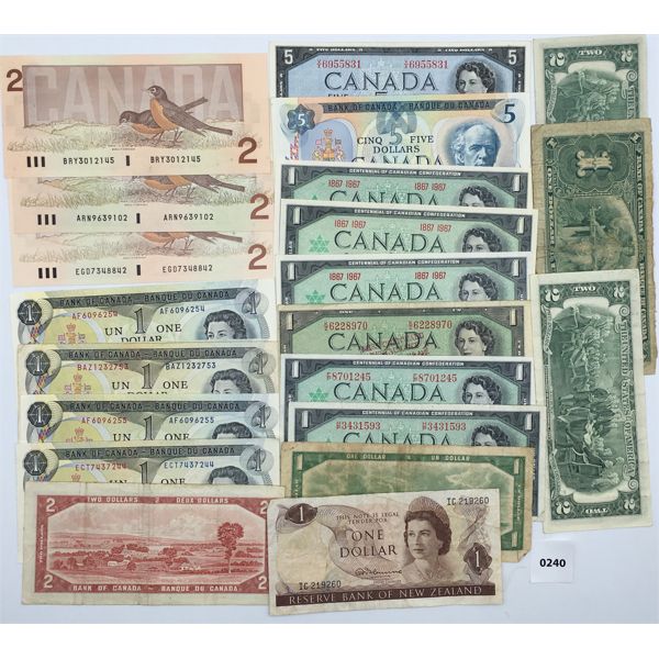 LOT OF 22 BANKNOTES - MOSTLY CANADIAN