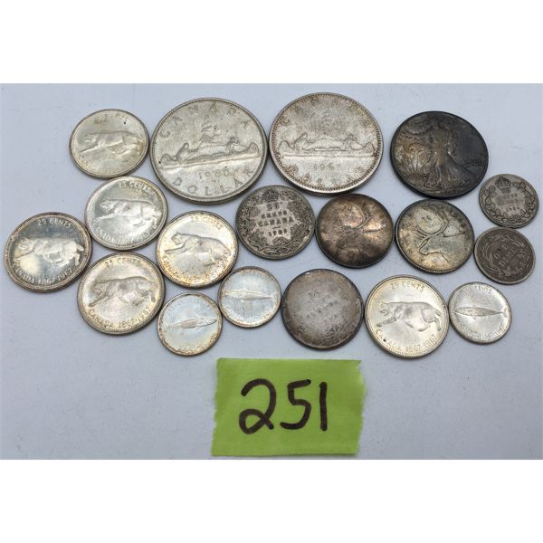 LOT OF 18 SILVER COINS - MOSTLY CANADIAN