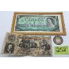 Image 1 : LOT OF 3 - $1 CANADIAN BILL, US CONFEDERATE $20, AND 1913 CANADA 50 CENT PIECE