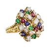 Image 1 : 7.08 ctw Ruby, Emerald, Sapphire, and Diamond Ring - 18KT Yellow Gold and Platin