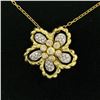 Image 1 : 18k Yellow and White Gold 1.22 ctw Diamond Cluster Flower Pendant Necklace