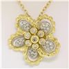 Image 3 : 18k Yellow and White Gold 1.22 ctw Diamond Cluster Flower Pendant Necklace