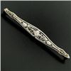 Image 2 : Art Deco 14k White Gold Open Filigree Bar Brooch w/ European Diamond