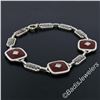 Image 3 : Antique Art Deco 14kt White Gold Carnelian and Diamond Etched Filigree Bracelet
