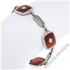 Image 5 : Antique Art Deco 14kt White Gold Carnelian and Diamond Etched Filigree Bracelet