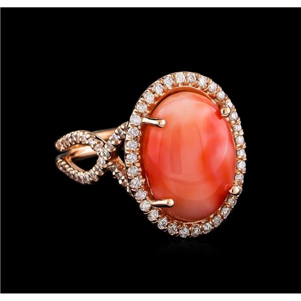 6.62 ctw Coral and Diamond Ring - 14KT Rose Gold